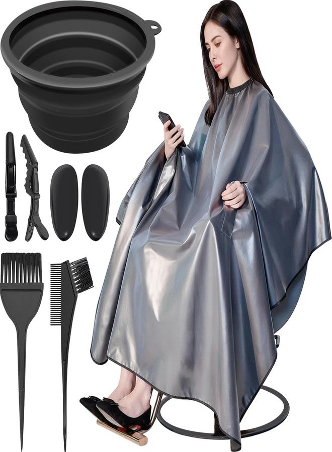 EHERDM Hair Dye Cape and Dye Tool Set Hairdressing Clothes Cover Dyeing Kit with Bowl Combs Earmuffs and Clips Barber Coloring Cape (Gray) - Image 1